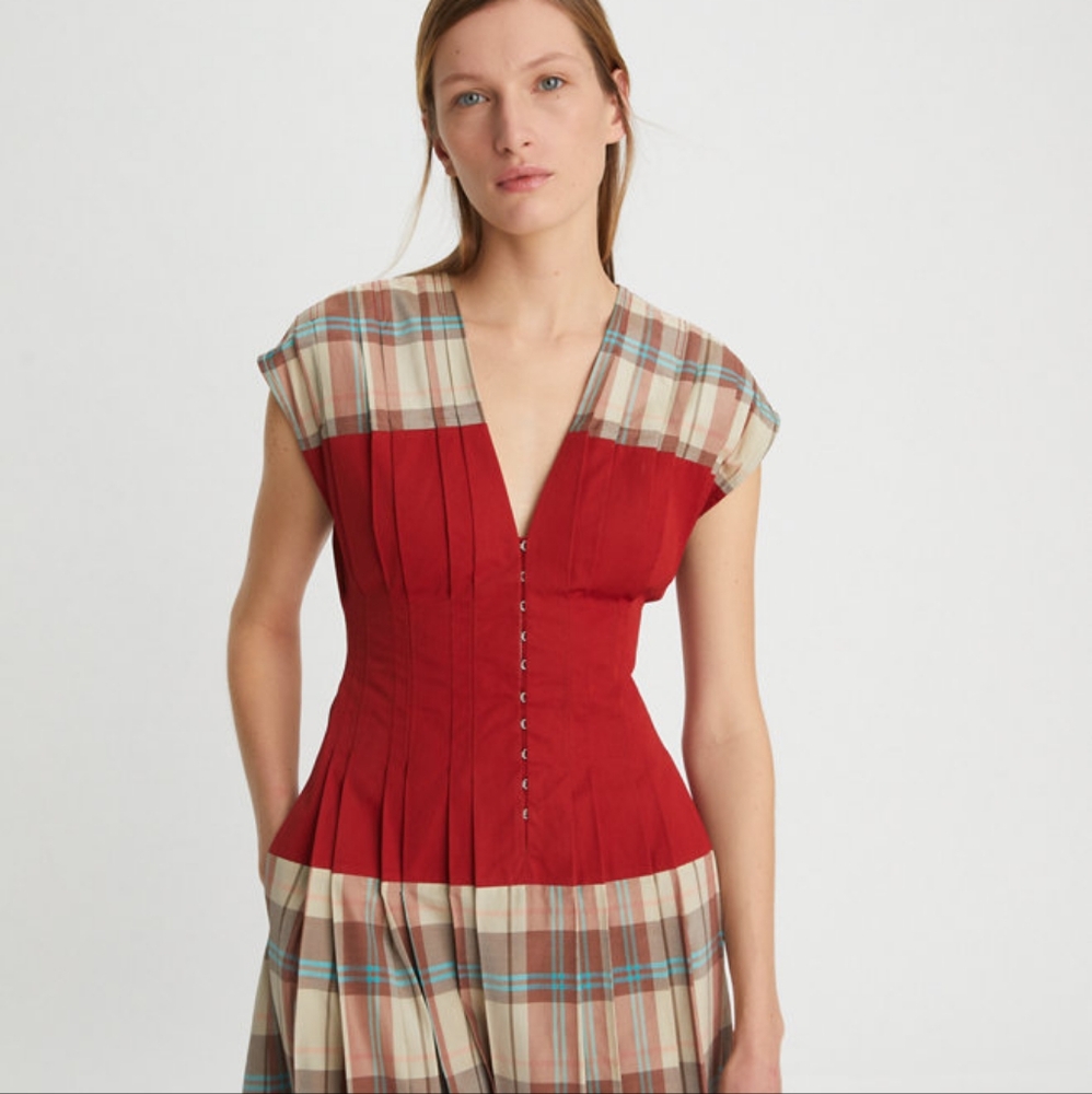 NWT Tory Burch Plaid Silk Claire Mccardell Dress size 2 Red - Picture 4 of 13